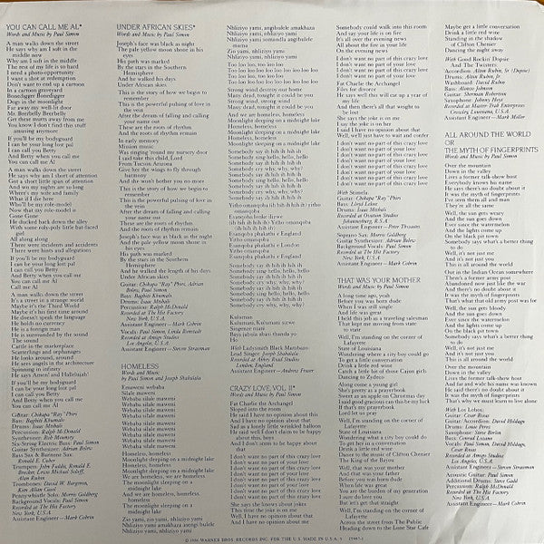 Paul Simon : Graceland (LP, Album, HUB)