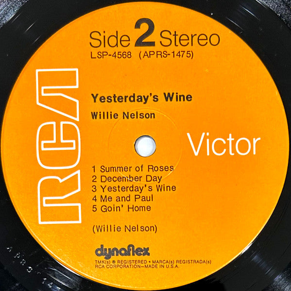 Willie Nelson : Yesterday's Wine (LP, Album, Ind)