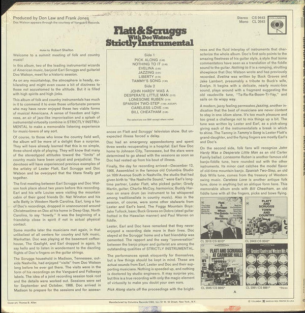 Flatt & Scruggs With Doc Watson : Strictly Instrumental (LP, Album)