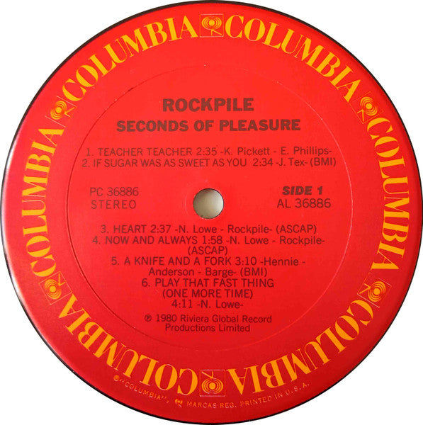 Rockpile : Seconds Of Pleasure (LP, Album, RE, Car)