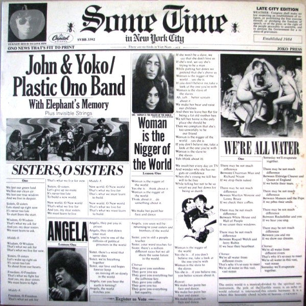 John & Yoko* / Plastic Ono Band* With Elephant's Memory* Plus Invisible Strings : Some Time In New York City (2xLP, Album, RE, Los)