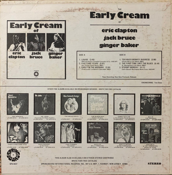 Eric Clapton / Jack Bruce / Ginger Baker : The Early Cream Of Eric Clapton, Jack Bruce & Ginger Baker (LP, Comp)