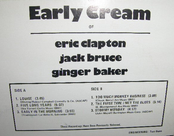Eric Clapton / Jack Bruce / Ginger Baker : The Early Cream Of Eric Clapton, Jack Bruce & Ginger Baker (LP, Comp)