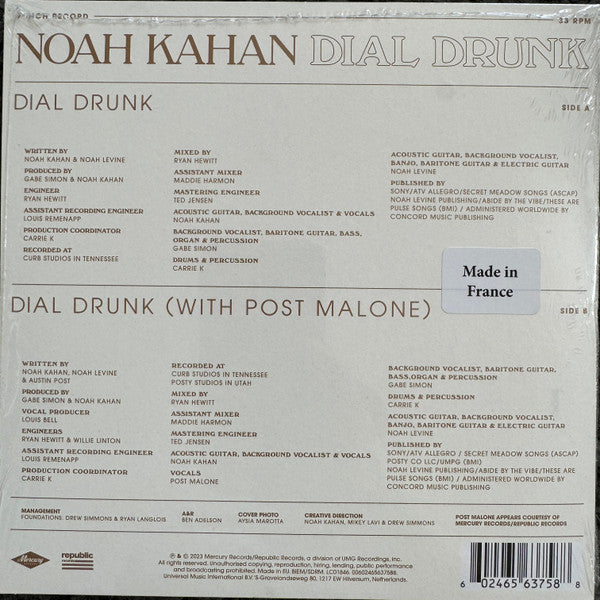 Noah Kahan : Dial Drunk (7", Single, Ltd, Cle)