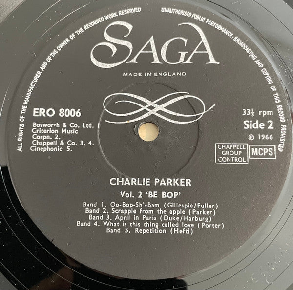 Charlie Parker : Vol 2 'Be Bop' (LP, Comp, Red)