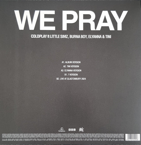 Coldplay Ft Little Simz, Burna Boy, Elyanna & TINI (12) : We Pray (12", Single)