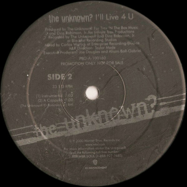 The Unknown? : I'll Live 4 U (12", Promo)