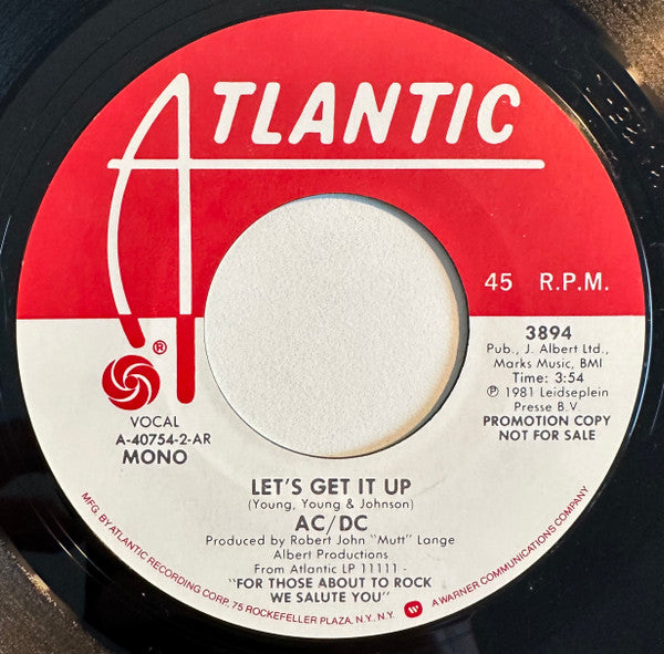 AC/DC : Let's Get It Up (7", Single, Promo, AR)