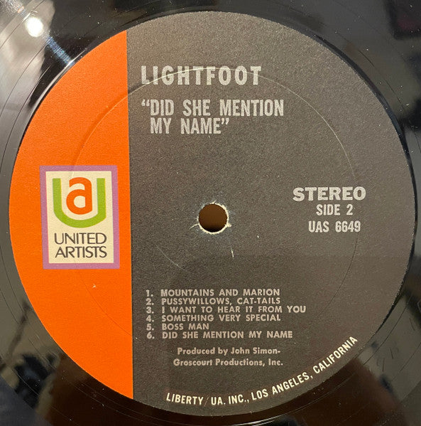 Gordon Lightfoot : Did She Mention My Name (LP, Album, RP)