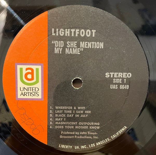 Gordon Lightfoot : Did She Mention My Name (LP, Album, RP)