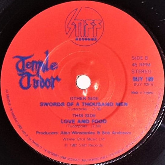 Tenpole Tudor : The Swords Of A Thousand Men (7", Glo)