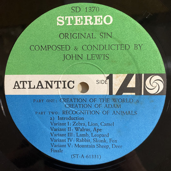 John Lewis (2) : Original Sin: Music For Ballet Composed By John Lewis (LP)