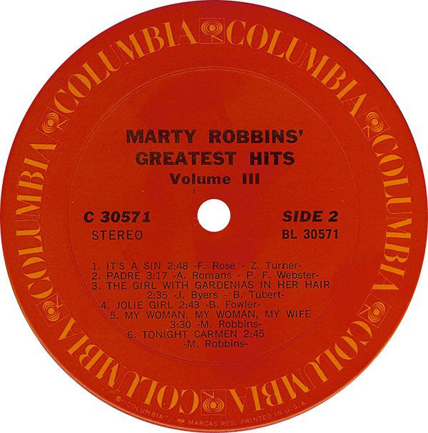 Marty Robbins : Marty Robbins' Greatest Hits Vol. III (LP, Comp, Pit)