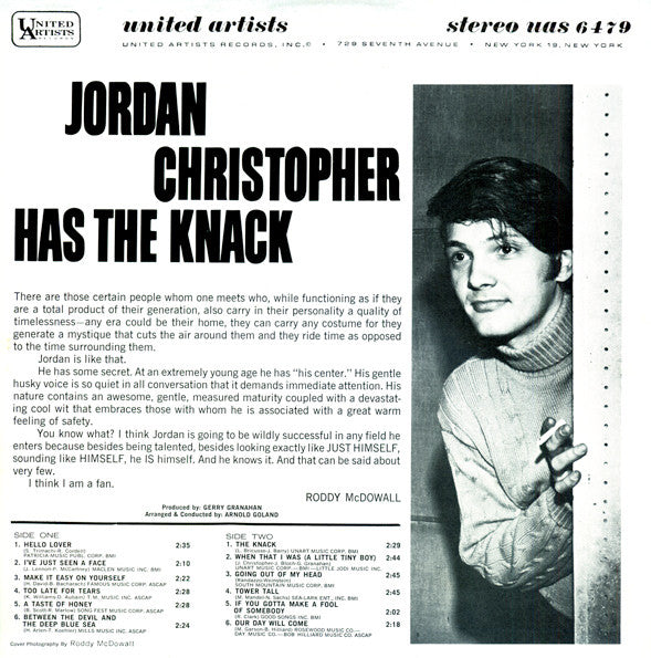 Jordan Christopher : Jordan Christopher Has The Knack (LP, Album)