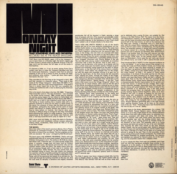 Thad Jones / Mel Lewis Orchestra : Monday Night (LP, Album, Uni)