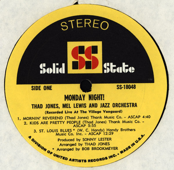 Thad Jones / Mel Lewis Orchestra : Monday Night (LP, Album, Uni)