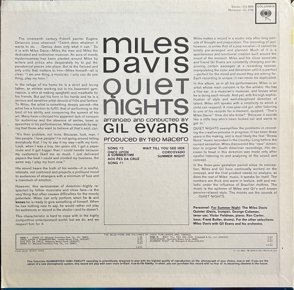 Miles Davis : Quiet Nights (LP, Album, Mono, Pit)