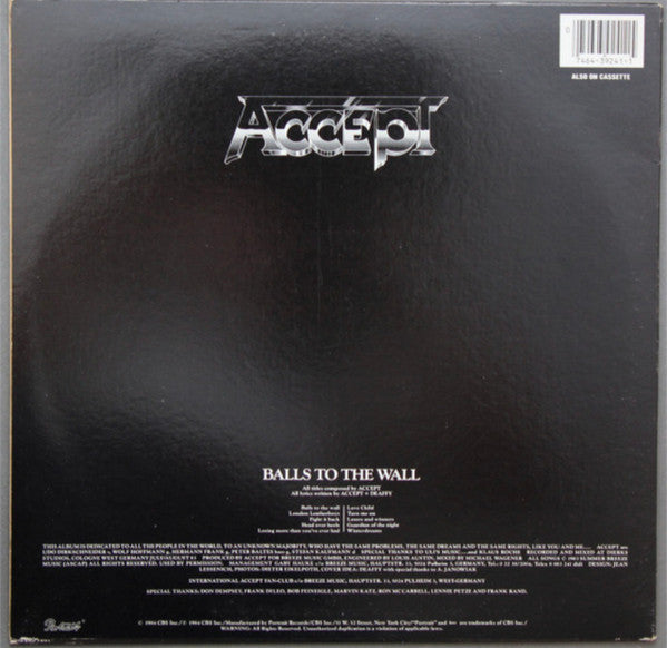 Accept : Balls To The Wall (LP, Album, Car)