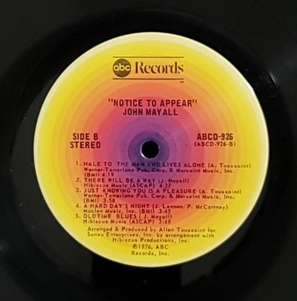 John Mayall : Notice To Appear (LP, Album, San)