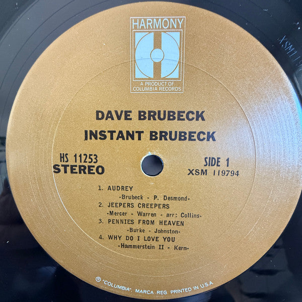 Dave Brubeck : Instant Brubeck (LP, Album, RE, San)