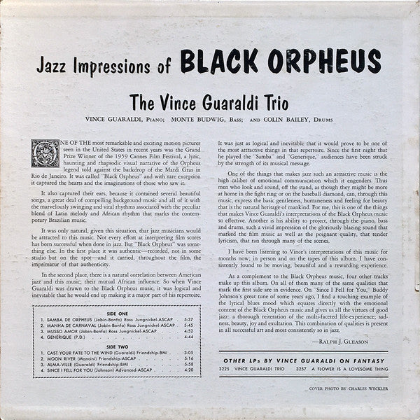 Vince Guaraldi Trio : Jazz Impressions Of Black Orpheus (LP, Album, Blu)