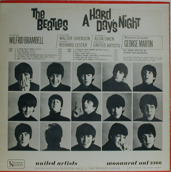 The Beatles : A Hard Day's Night (Original Motion Picture Sound Track) (LP, Album, Mono)