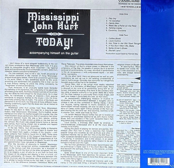 Mississippi John Hurt : Today! (LP, Album, RE, 180)