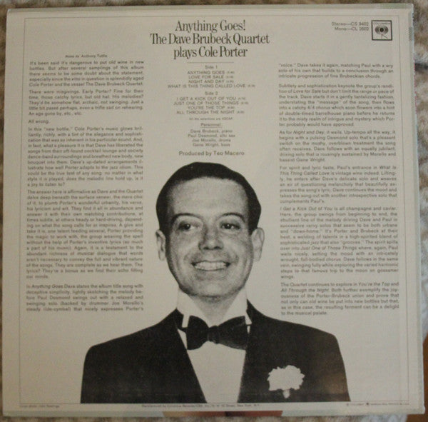 The Dave Brubeck Quartet : Anything Goes! The Dave Brubeck Quartet Plays Cole Porter (LP, Album, RE)