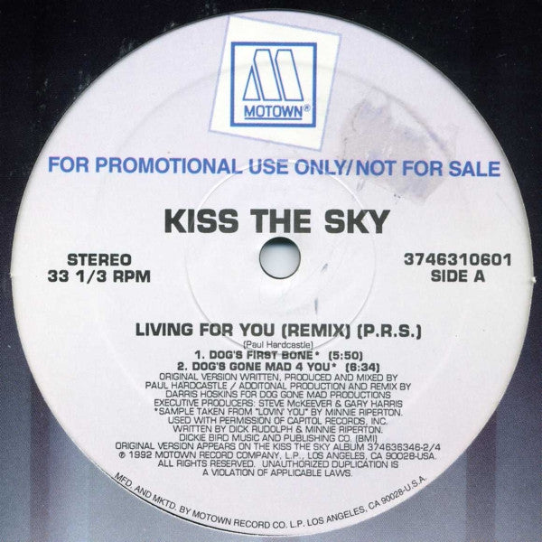 Kiss The Sky : Living For You (Remix) (12", Single, Promo)