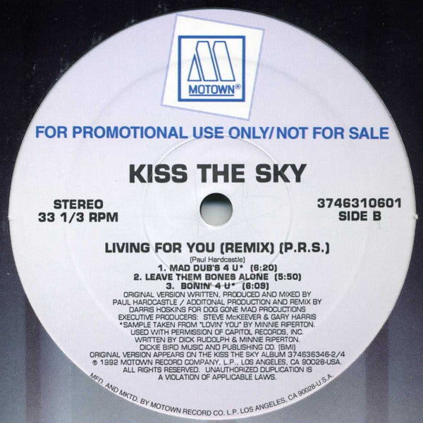 Kiss The Sky : Living For You (Remix) (12", Single, Promo)