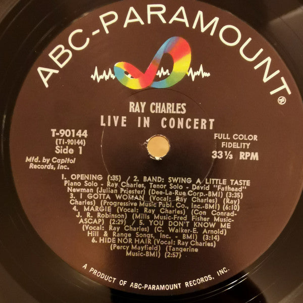 Ray Charles : Ray Charles Live In Concert (LP, Album, Mono, Club, Scr)