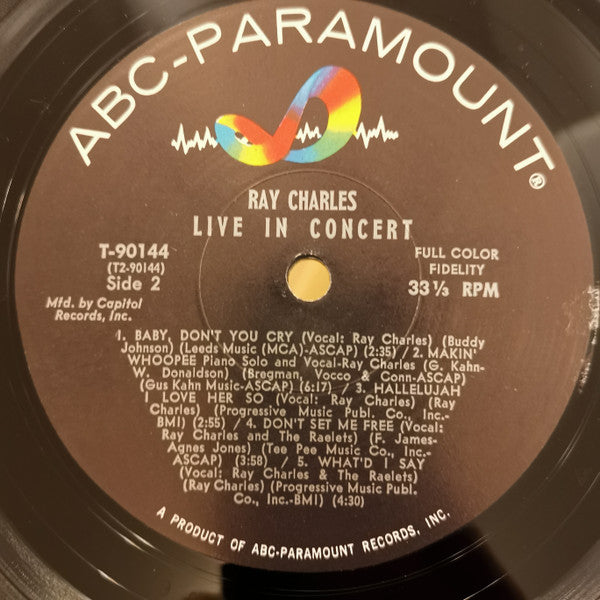 Ray Charles : Ray Charles Live In Concert (LP, Album, Mono, Club, Scr)