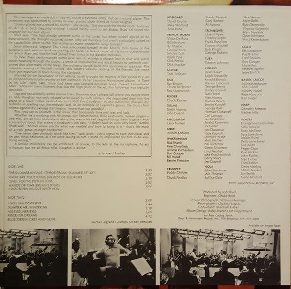 Sarah Vaughan And Michel Legrand : Orchestra Arranged And Conducted By Michel Legrand (LP, Album, Gat)