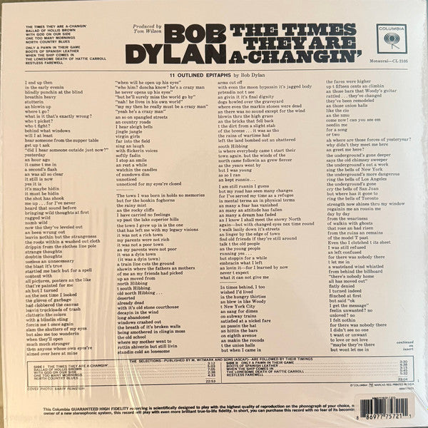 Bob Dylan : The Times They Are A-Changin' (LP, Mono, RE, 140)