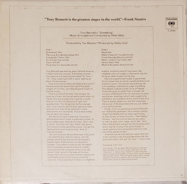 Tony Bennett : Tony Bennett's Something (LP, Album)