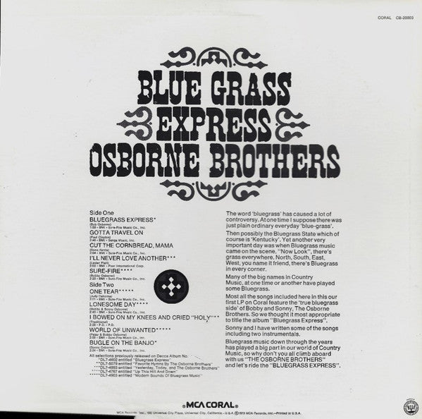 Osborne Bros.* : Bluegrass Express (LP, Comp, Glo)
