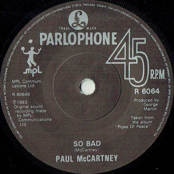Paul McCartney : Pipes Of Peace (7", Single, Sol)