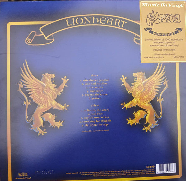Saxon : Lionheart (LP, Album, Ltd, Num, RE, RP, Aqu)