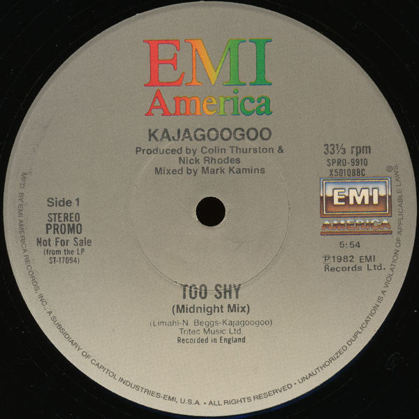Kajagoogoo : Too Shy (Midnight Mix) (12", Promo)