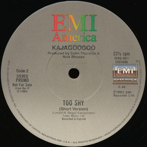 Kajagoogoo : Too Shy (Midnight Mix) (12", Promo)