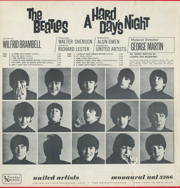 The Beatles : A Hard Day's Night (Original Motion Picture Sound Track) (LP, Album, Mono, RP, 2nd)