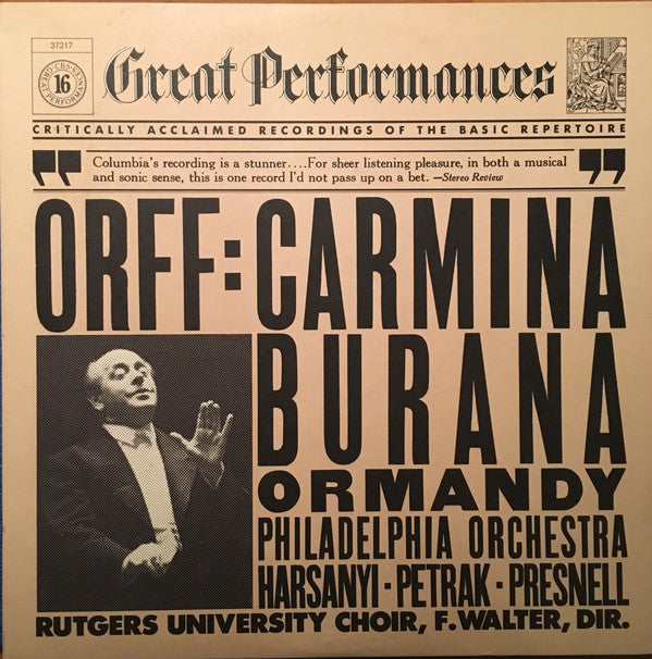 Orff* : Ormandy*, Philadelphia Orchestra*, Harsanyi*, Pertak*, Presnell*, Rutgers University Choir*, F. Walter* : Carmina Burana (LP, Album)