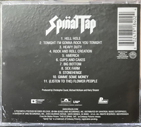 Spinal Tap : From The Original Motion Picture Soundtrack "This Is Spinal Tap" (CD, Album, RE, RM)
