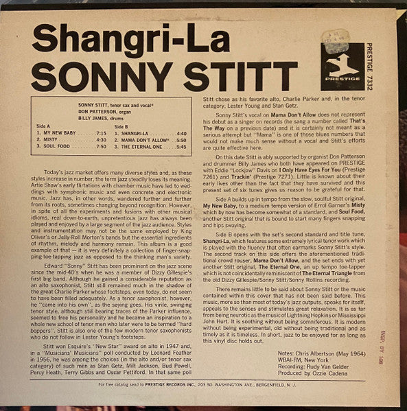 Sonny Stitt With Don Patterson : Shangri-La (LP, Album)