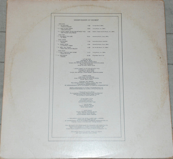 Ginger Baker : At His Best (2xLP, Comp, Promo, Top)