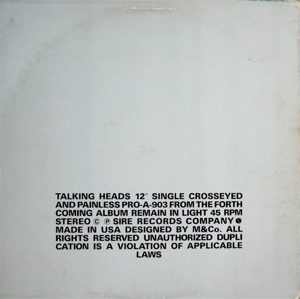 Talking Heads : Crosseyed And Painless (12", Single, Promo)