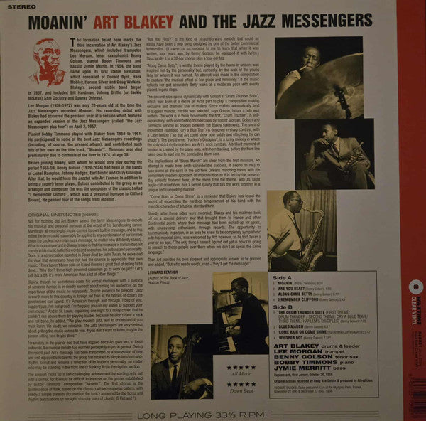 Art Blakey & The Jazz Messengers : Moanin' (LP, Album, Ltd, RE, Cry)
