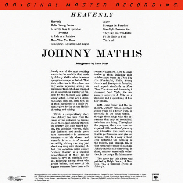 Johnny Mathis : Heavenly (LP, RE, RM)