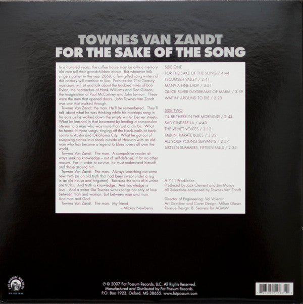 Townes Van Zandt : For The Sake Of The Song (LP, Album, RE)