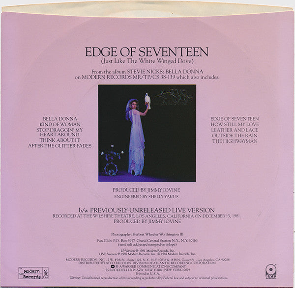 Stevie Nicks : Edge Of Seventeen (Just Like The White Winged Dove) (7", Single, All)